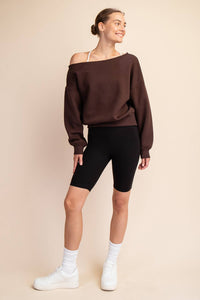 FRENCH TERRY FLEECE OFF SHOULDER SWEATSHIRT