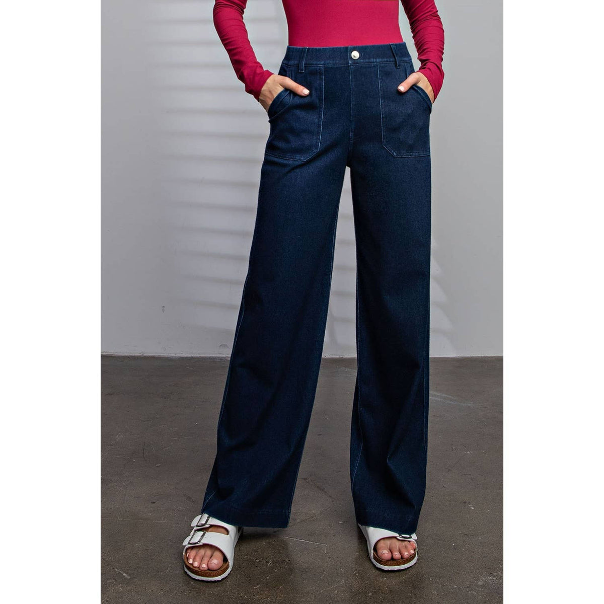 COTTON STRETCH TWILL WIDE LEG PANT