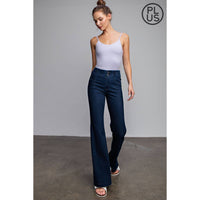 PLUS SIZE COTTON STRETCH DENIM FLARED PANTS