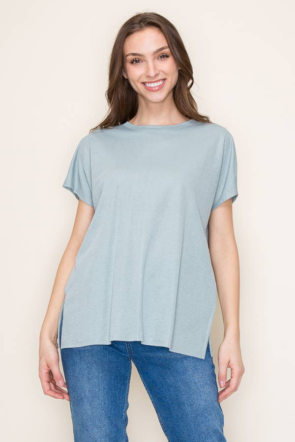 ROUND NECK S/S GABI TOP WITH MIDDLE STITCHING