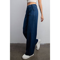 COTTON STRETCH TWILL WIDE LEG PANT