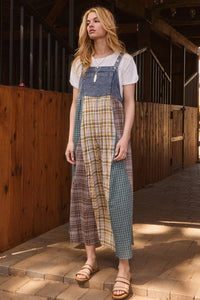 Plus Color Mixed Plaid Overall Maxi Dress