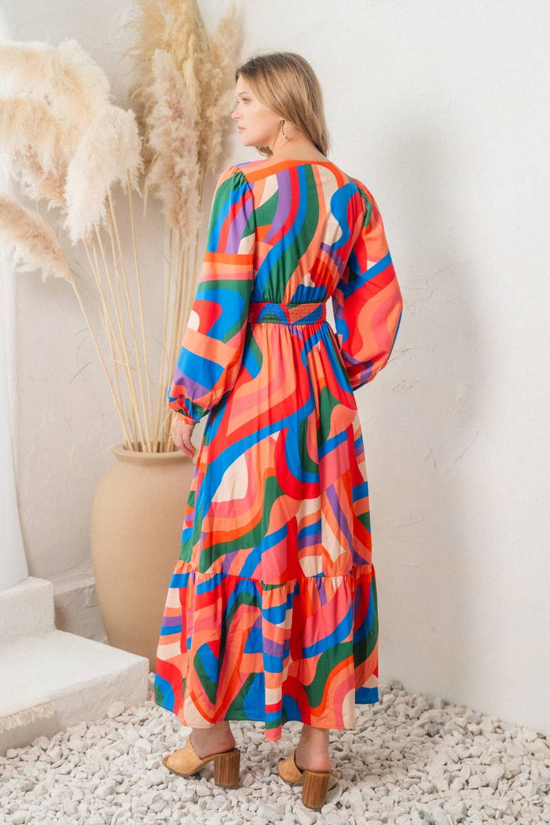 Plus Multi Color Geo Print Front Wrap Maxi Dress