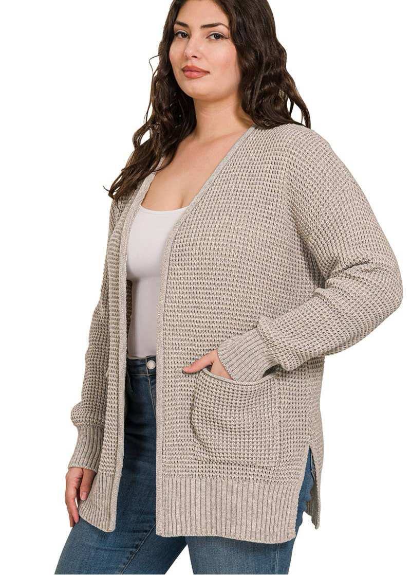 Waffle Open Cardigan Sweater