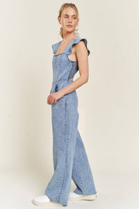 RUFFLED DENIM JUMPSUIT