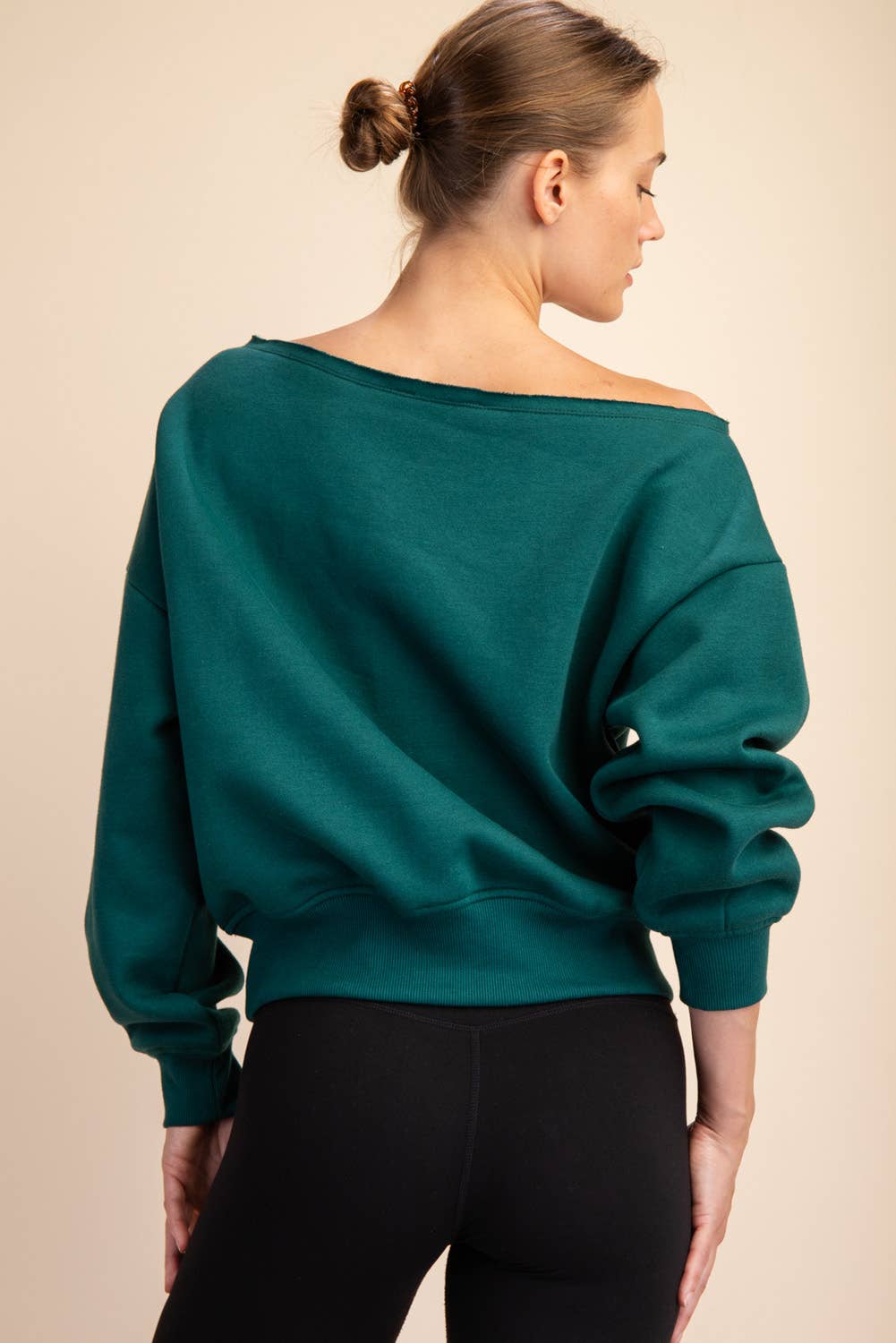 FRENCH TERRY FLEECE OFF SHOULDER SWEATSHIRT