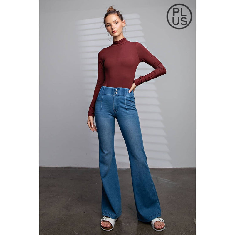 PLUS SIZE COTTON STRETCH DENIM FLARED PANTS