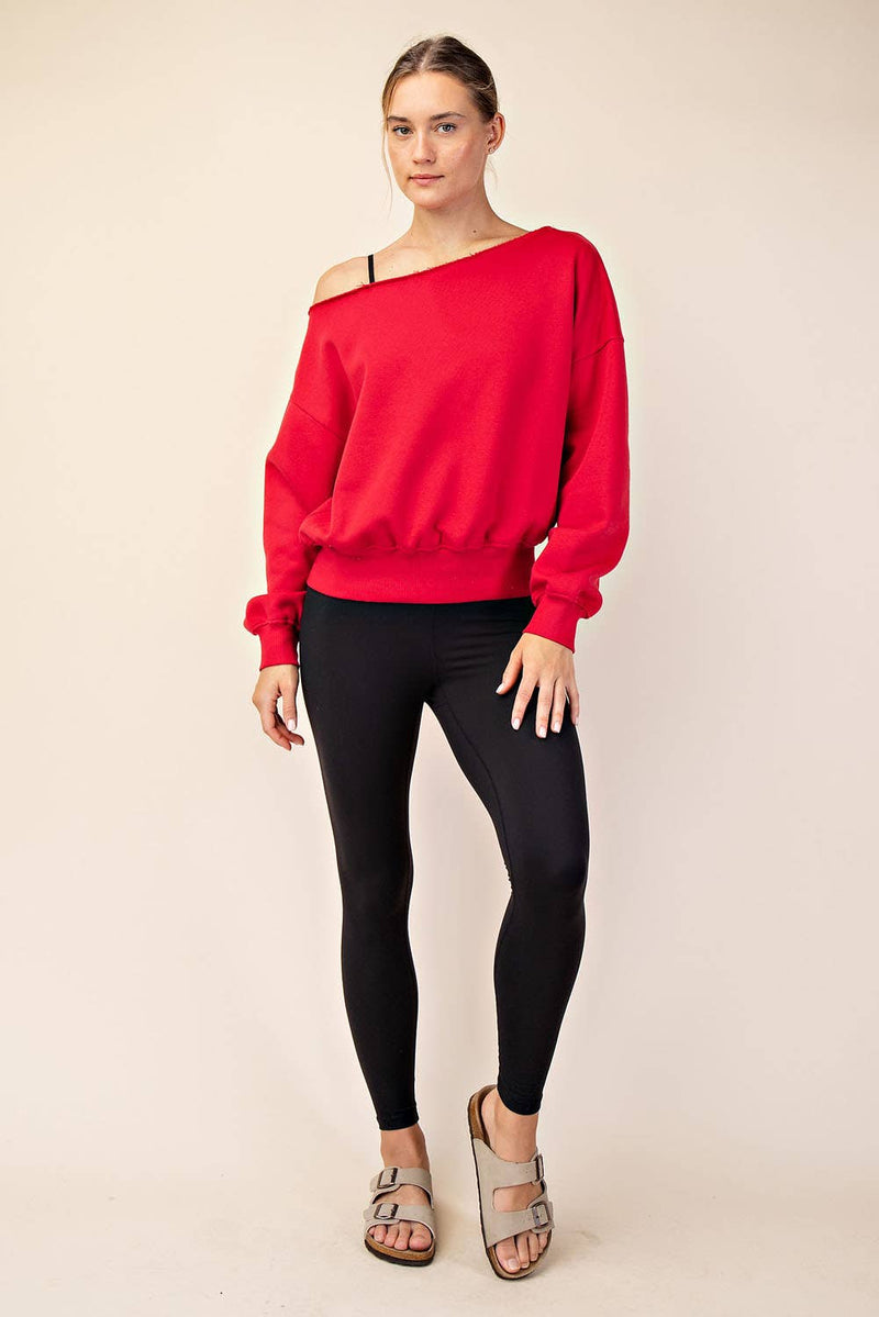 FRENCH TERRY FLEECE OFF SHOULDER SWEATSHIRT