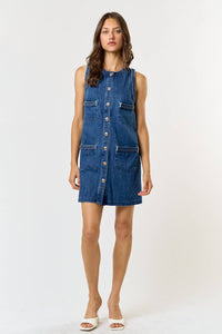 BRAIDED DENIM POCKET MINI DRESS