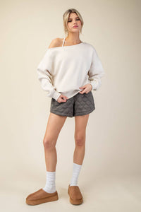 FRENCH TERRY FLEECE OFF SHOULDER SWEATSHIRT