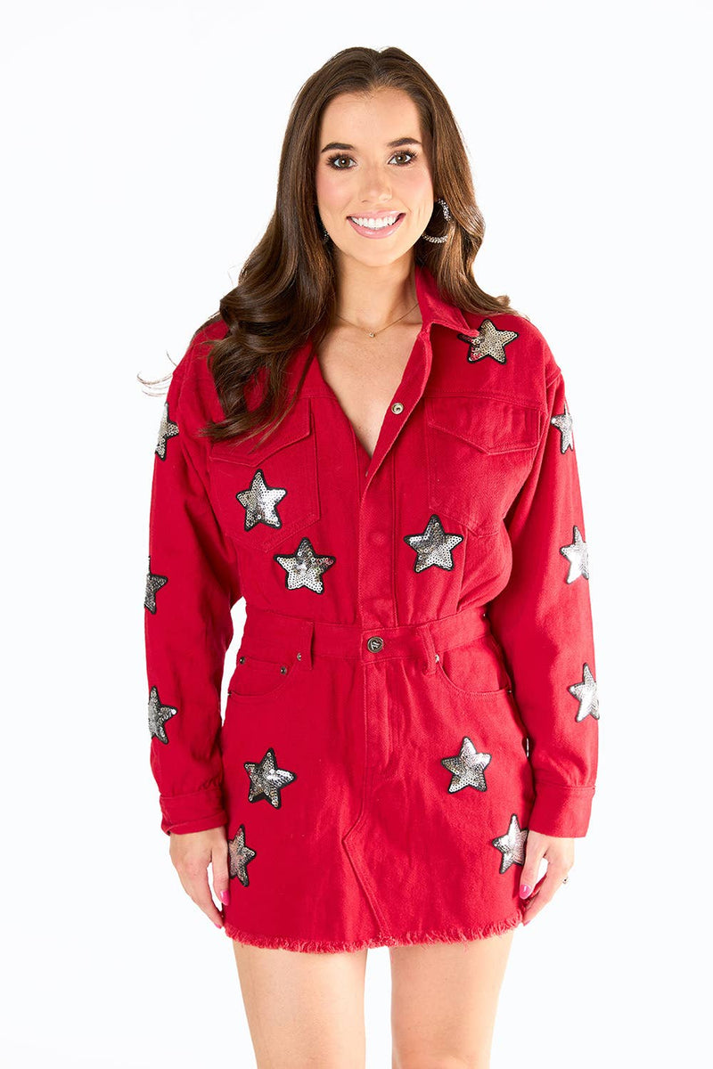 Raelynn Red Star Denim Dress