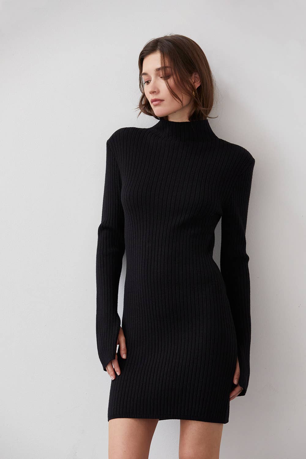 Iliana Mock Neck Ribbed Sweater Mini Dress