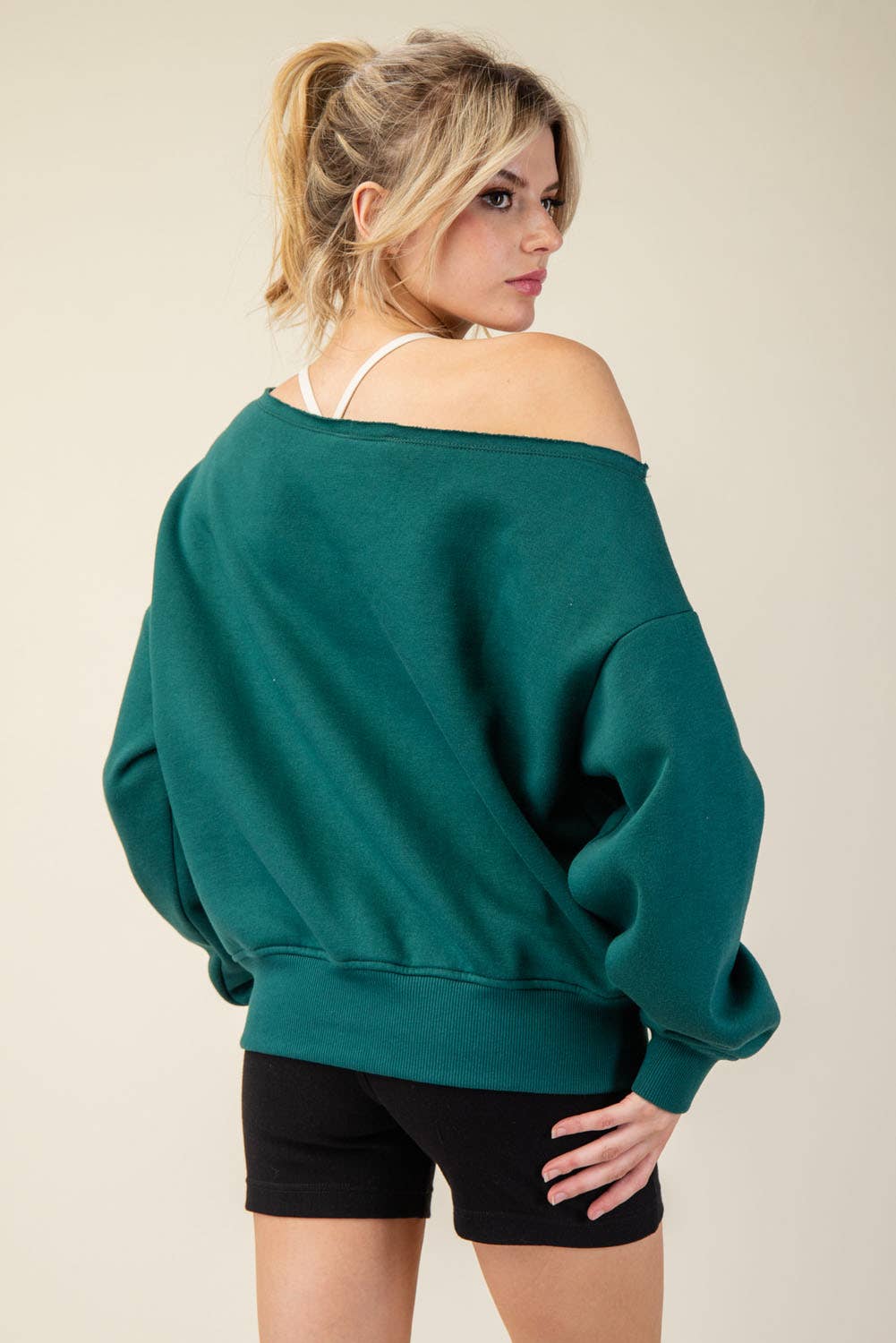 FRENCH TERRY FLEECE OFF SHOULDER SWEATSHIRT