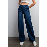 COTTON STRETCH TWILL WIDE LEG PANT