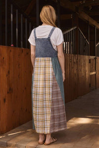 Plus Color Mixed Plaid Overall Maxi Dress