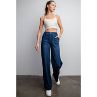 COTTON STRETCH TWILL WIDE LEG PANT