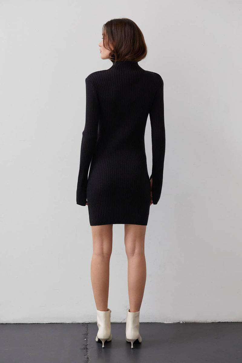 Iliana Mock Neck Ribbed Sweater Mini Dress