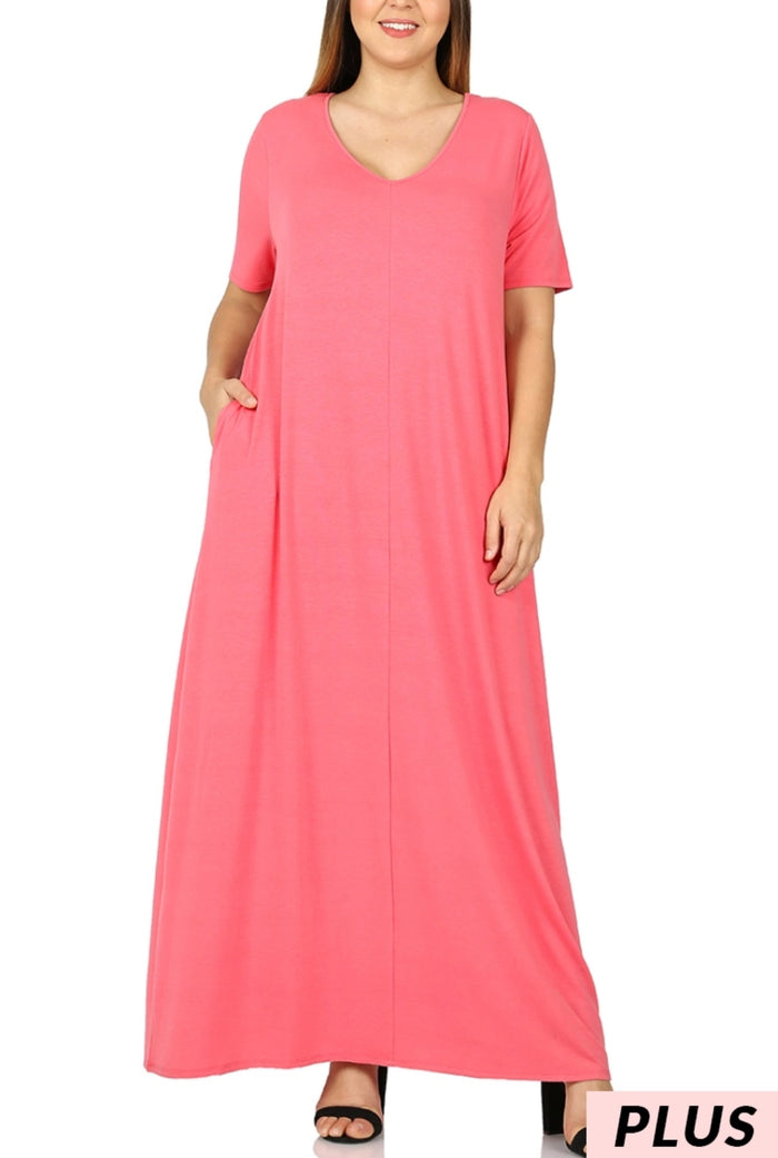 Coral short sleeve maxi dress