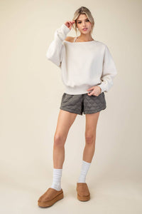 FRENCH TERRY FLEECE OFF SHOULDER SWEATSHIRT