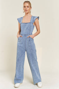 RUFFLED DENIM JUMPSUIT