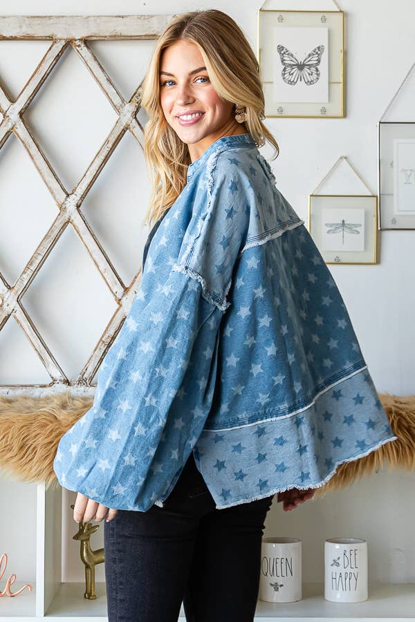 BALLON SLEEVE DENIM TOP