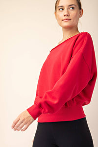 FRENCH TERRY FLEECE OFF SHOULDER SWEATSHIRT