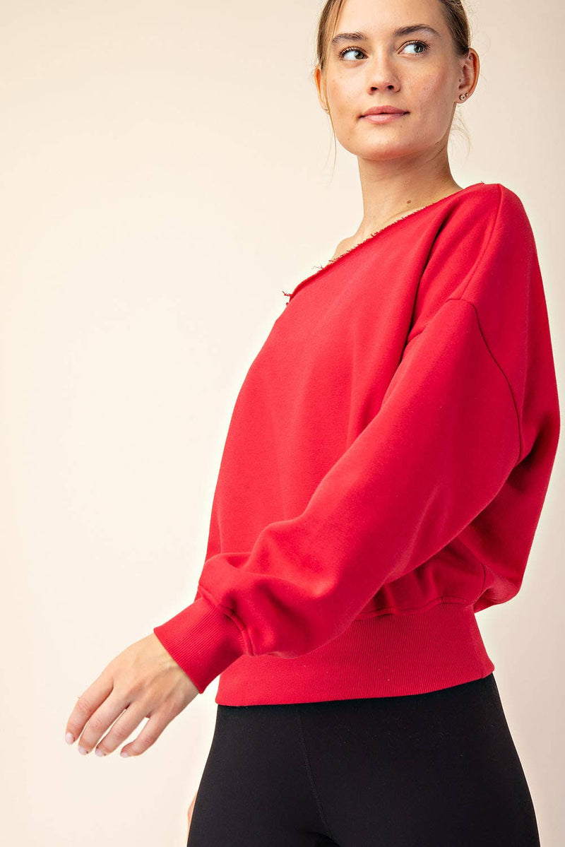 FRENCH TERRY FLEECE OFF SHOULDER SWEATSHIRT