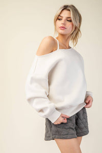 FRENCH TERRY FLEECE OFF SHOULDER SWEATSHIRT