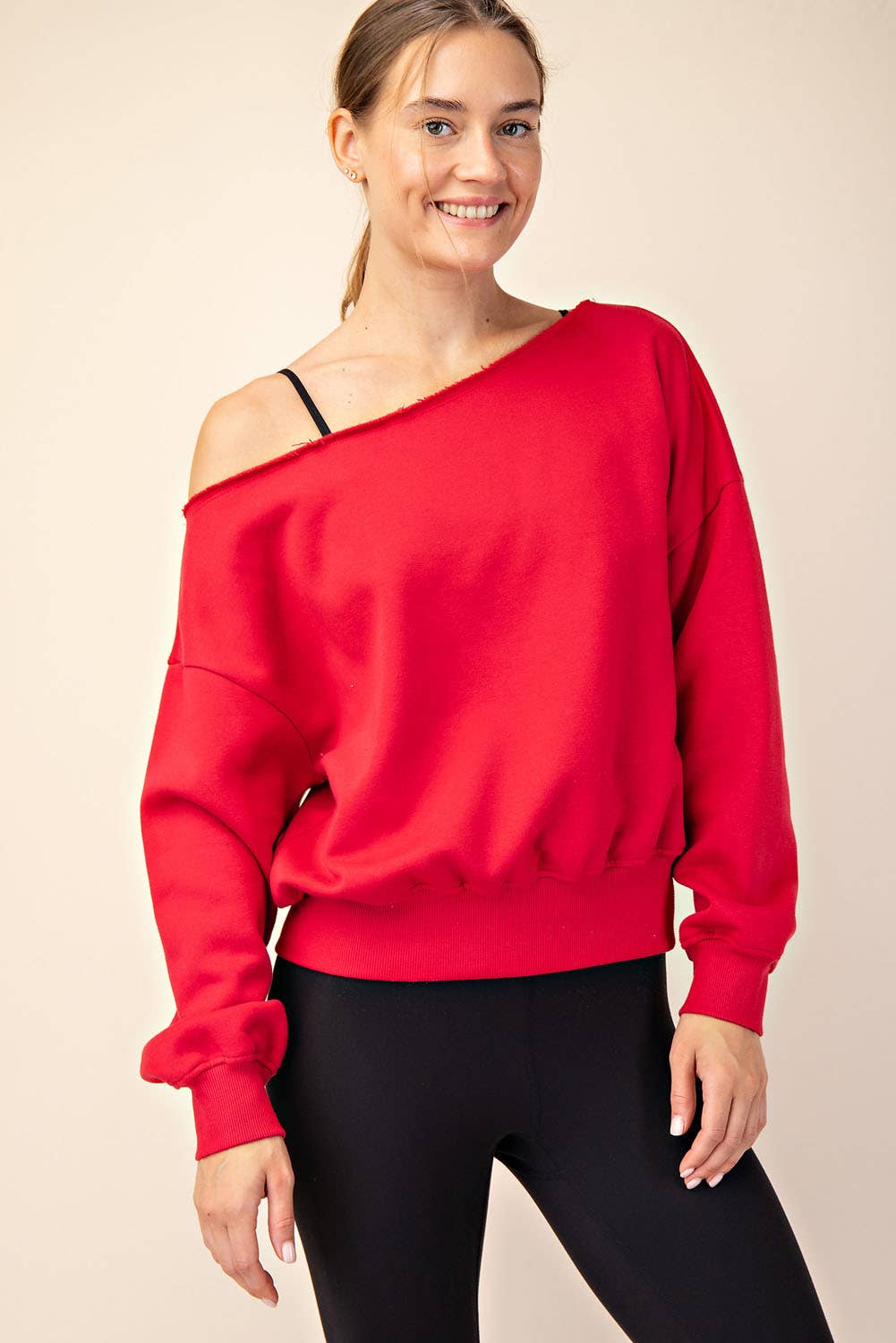 FRENCH TERRY FLEECE OFF SHOULDER SWEATSHIRT