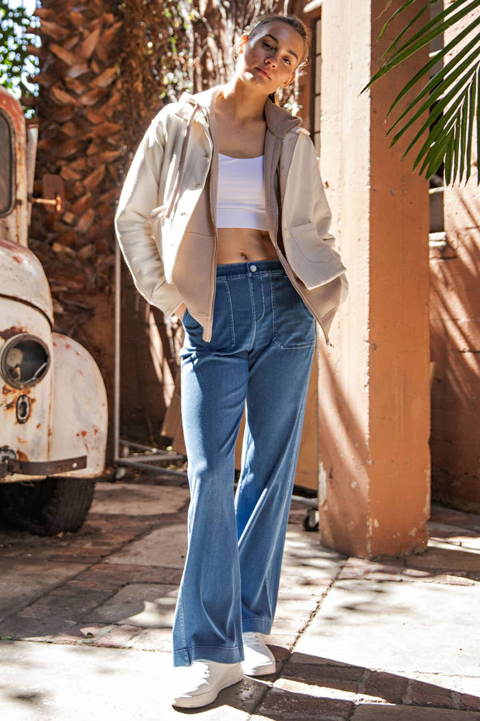 COTTON STRETCH TWILL WIDE LEG PANT