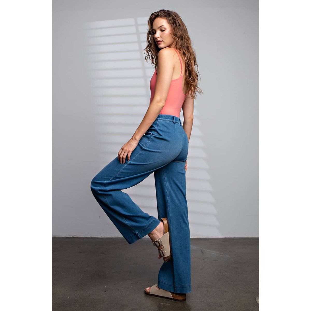 COTTON STRETCH TWILL WIDE LEG PANT