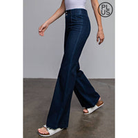 PLUS SIZE COTTON STRETCH DENIM FLARED PANTS