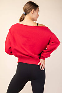 FRENCH TERRY FLEECE OFF SHOULDER SWEATSHIRT