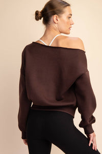 FRENCH TERRY FLEECE OFF SHOULDER SWEATSHIRT