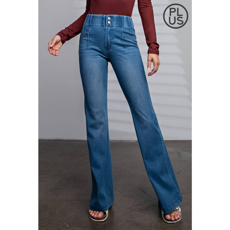 PLUS SIZE COTTON STRETCH DENIM FLARED PANTS