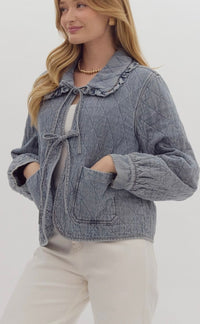 Quilted denim long sleeve collard jacket