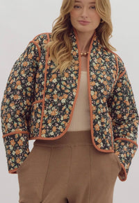 Floral print reversible crop quilted jacket