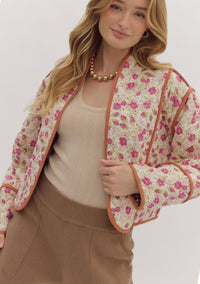 Floral print reversible crop quilted jacket