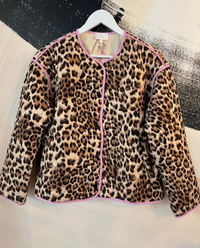 Leopard quilted pink hem lining jacket