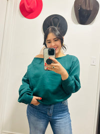 FRENCH TERRY FLEECE OFF SHOULDER SWEATSHIRT