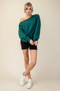 FRENCH TERRY FLEECE OFF SHOULDER SWEATSHIRT