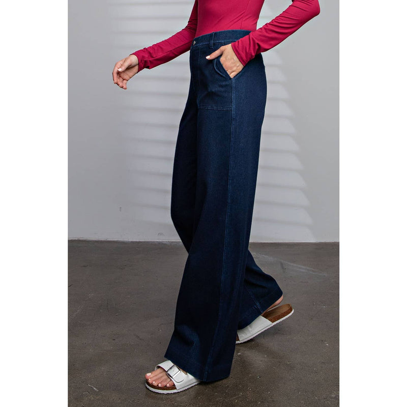 COTTON STRETCH TWILL WIDE LEG PANT