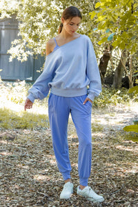 FRENCH TERRY FLEECE OFF SHOULDER SWEATSHIRT