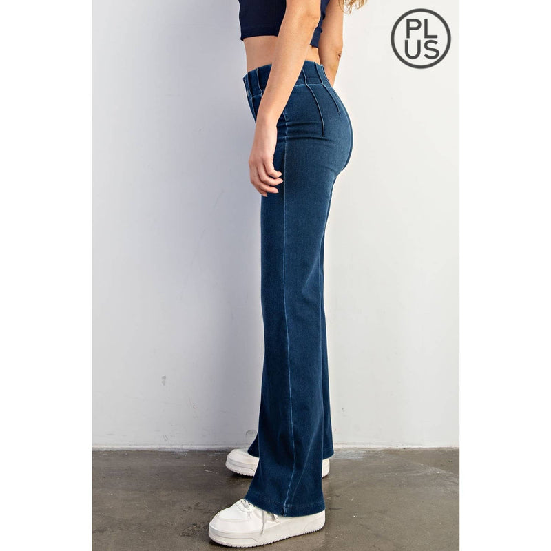 PLUS SIZE COTTON STRETCH DENIM FLARED PANTS