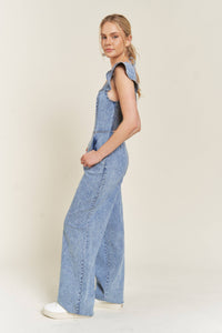 RUFFLED DENIM JUMPSUIT