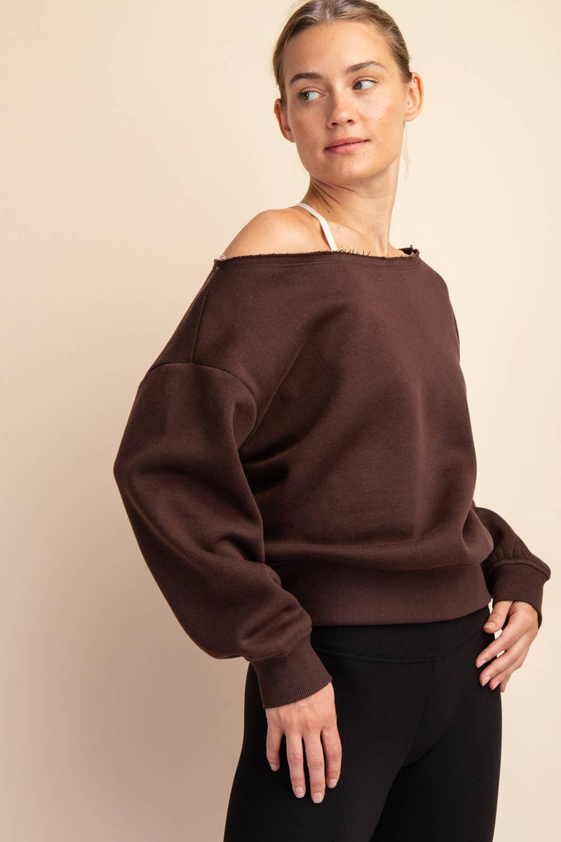 FRENCH TERRY FLEECE OFF SHOULDER SWEATSHIRT