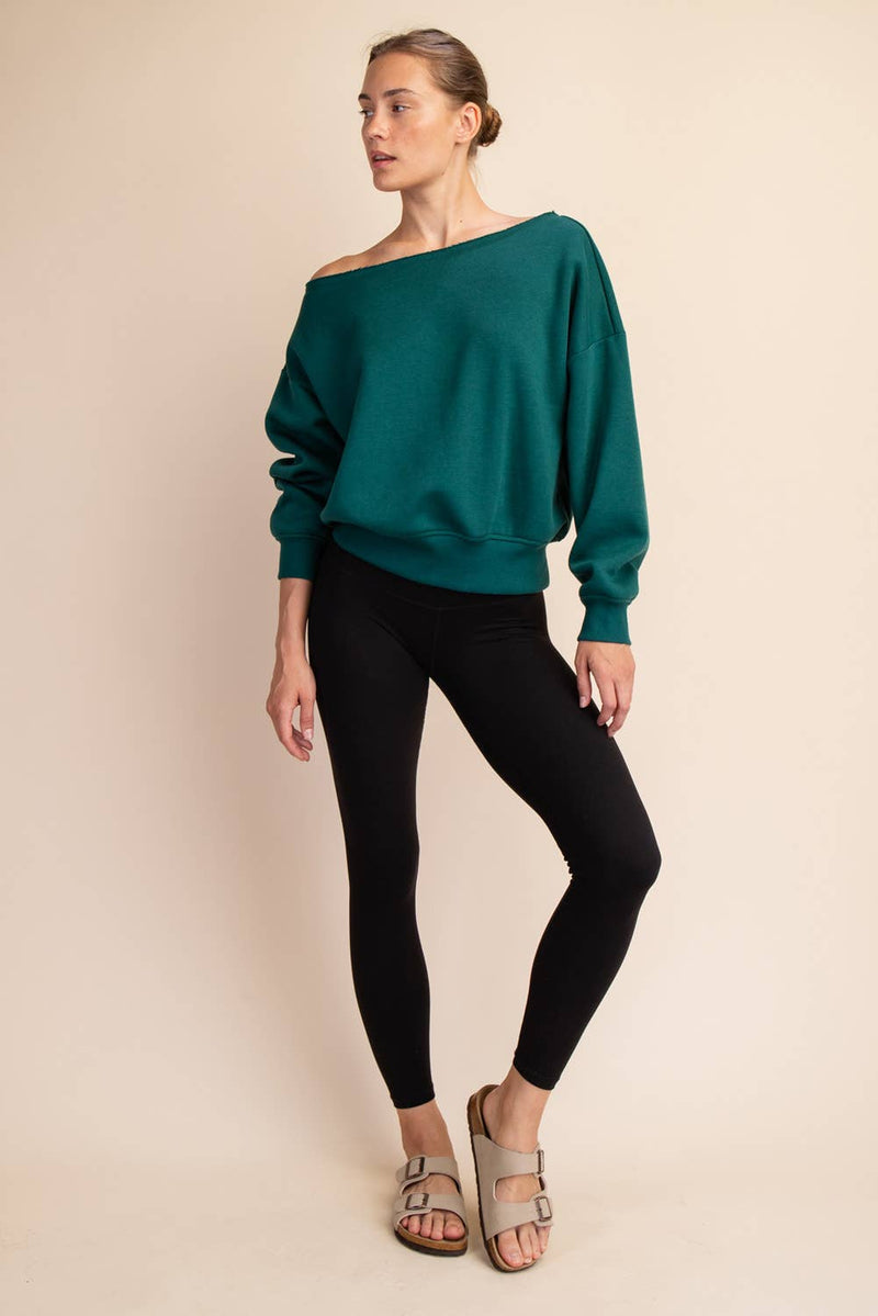 FRENCH TERRY FLEECE OFF SHOULDER SWEATSHIRT