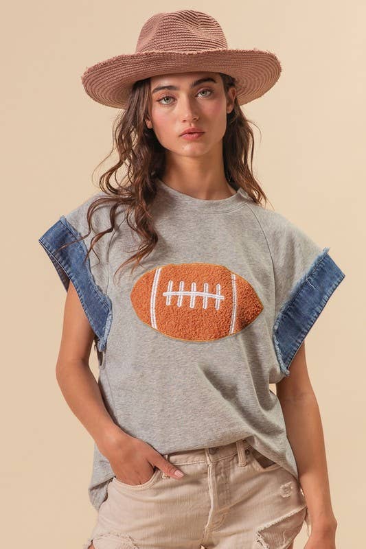 Patch Denim Frayed Edge Gameday Top