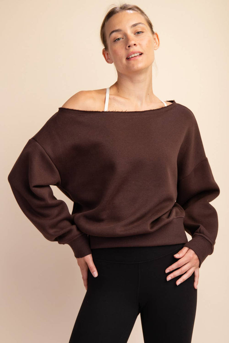 FRENCH TERRY FLEECE OFF SHOULDER SWEATSHIRT