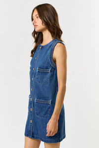 BRAIDED DENIM POCKET MINI DRESS